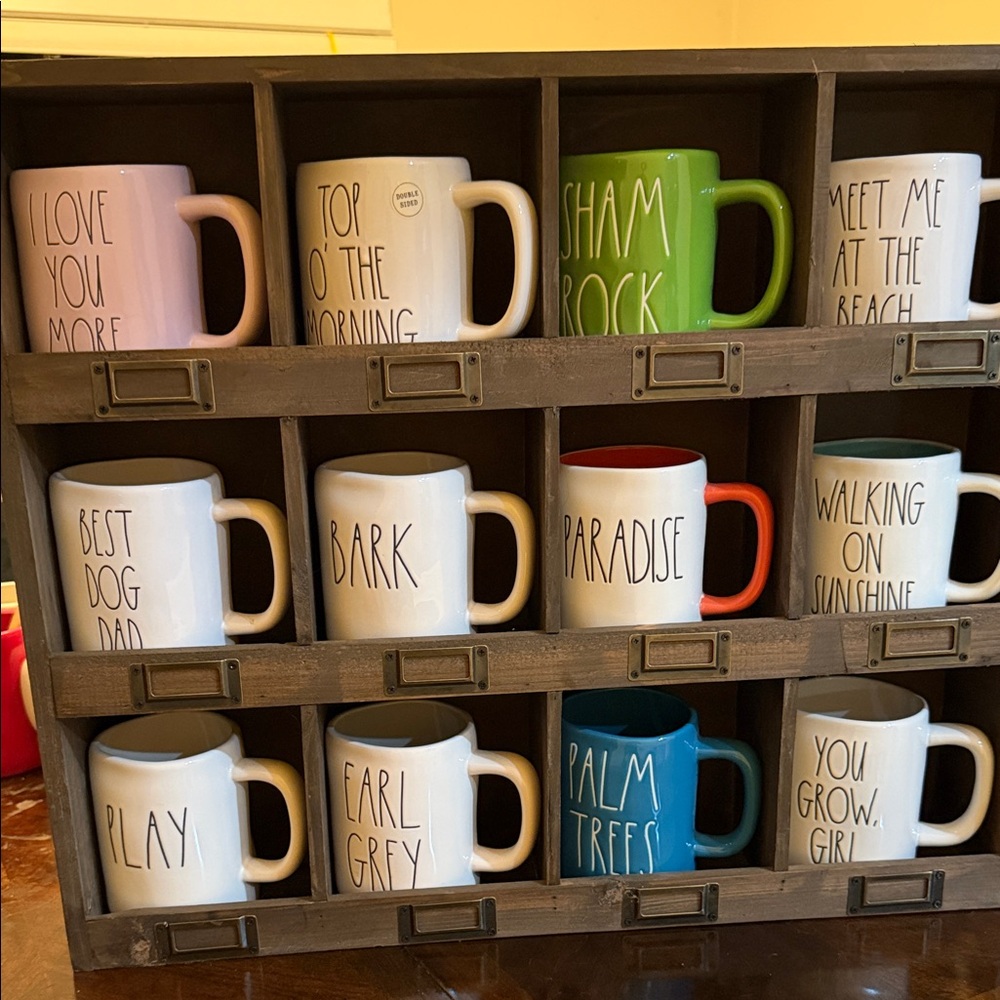 Rae Dunn Ceramic Mugs with Pink, Green, Red, Teal, Blue Interiors